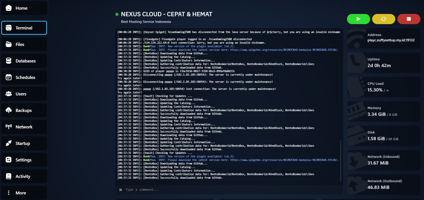 NexusCloud Game Panel Dashboard
